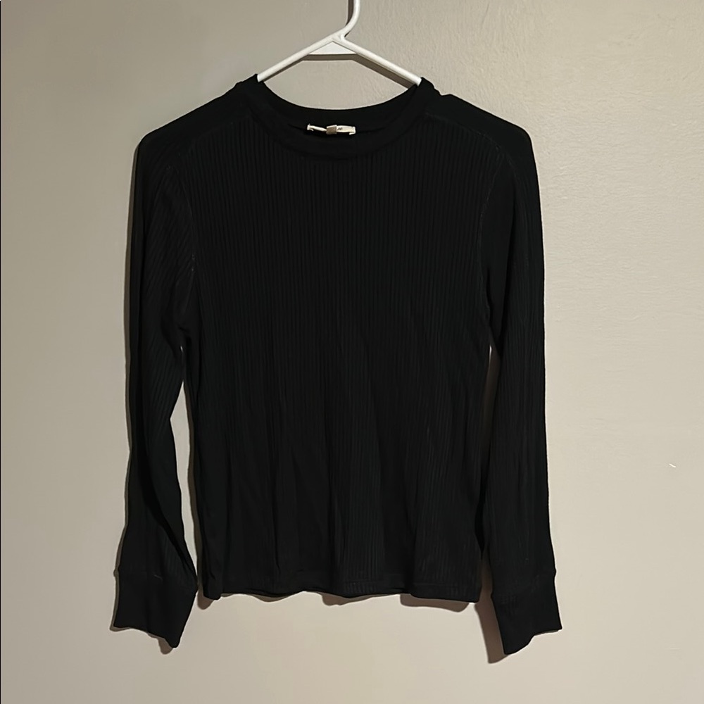 Madewell Black Ribbed Long Sleeve Fitted Tee